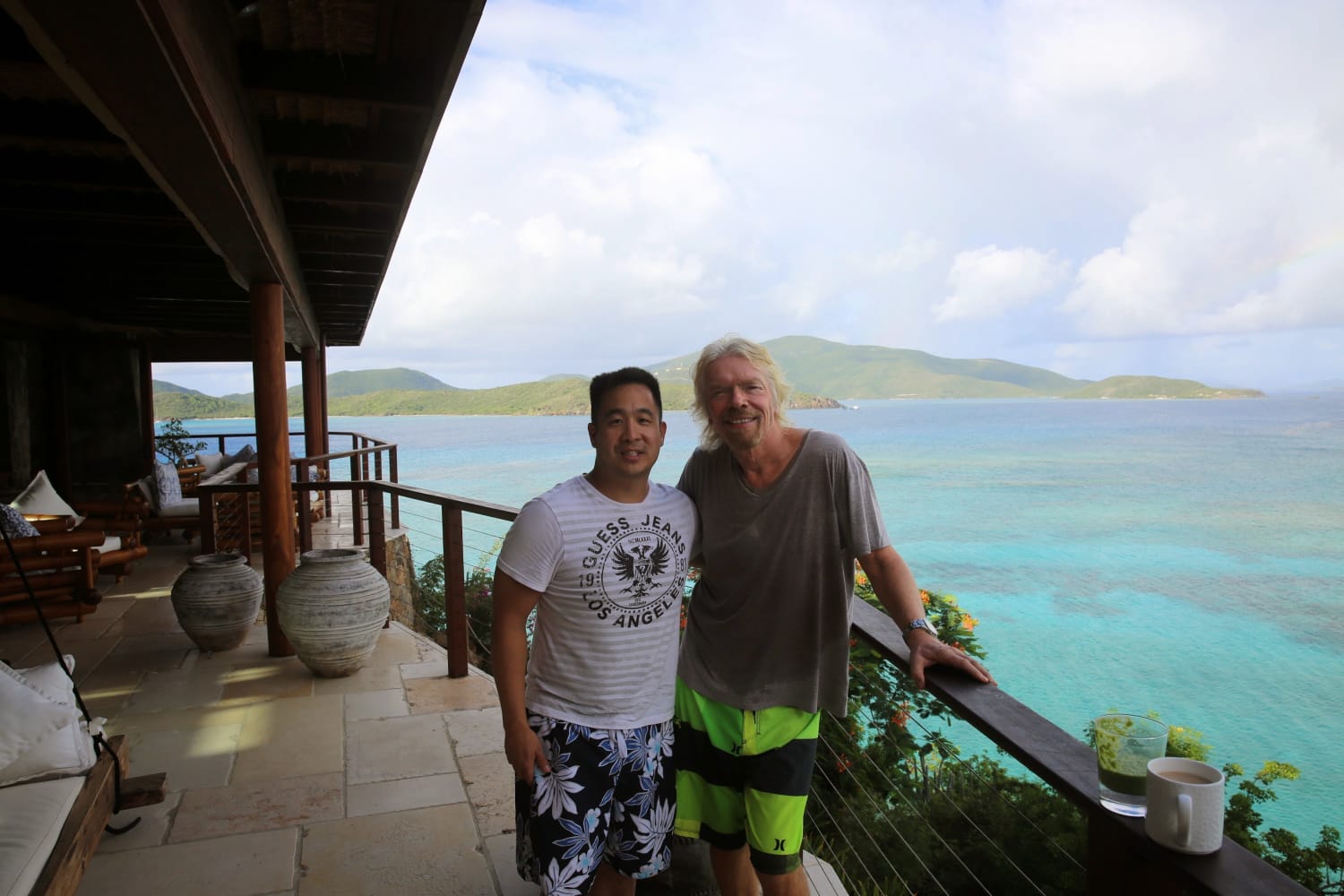 Tejune Kang with Richard Branson on Necker Island